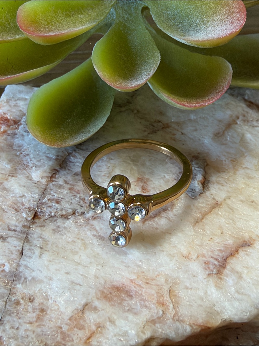 Gold Cross Cluster Ring with Clear Stones - Women Jewelry